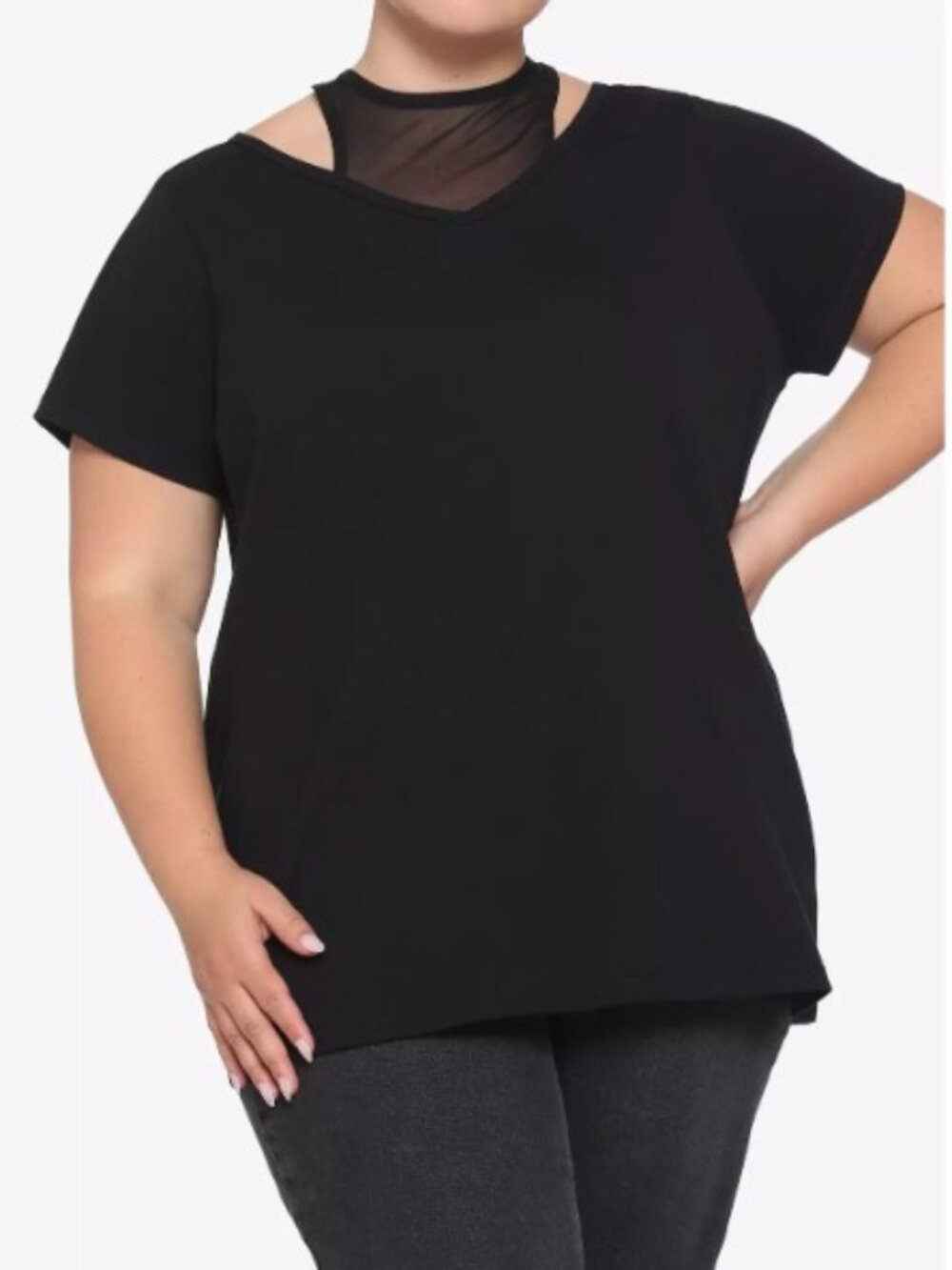 🖤 Hot Topic Black High Neck Mesh Faux-Layered Tee • 3X